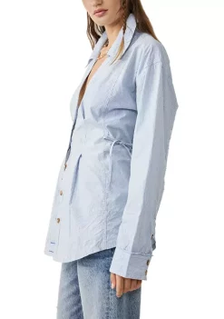 Budget 💯 Free People Marten Oxford Stripe Button Down Top ✔️ -Free People Sales Belk 2397