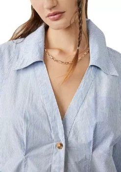 Budget 💯 Free People Marten Oxford Stripe Button Down Top ✔️ -Free People Sales Belk 2398