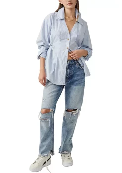 Budget 💯 Free People Marten Oxford Stripe Button Down Top ✔️ -Free People Sales Belk 2399