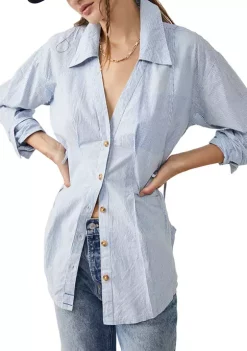 Budget 💯 Free People Marten Oxford Stripe Button Down Top ✔️ -Free People Sales Belk 2400